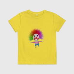 Футболка хлопковая детская Клоун мультфильм разноцветный, цвет: желтый