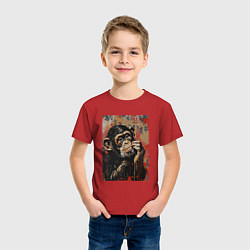 Футболка хлопковая детская Задумчивая обезьянка, цвет: красный — фото 2