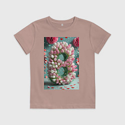 Футболка хлопковая детская Тюльпаны к 8 марта, цвет: пыльно-розовый