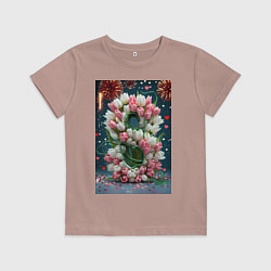 Футболка хлопковая детская Тюльпаны к празднику 8 марта, цвет: пыльно-розовый
