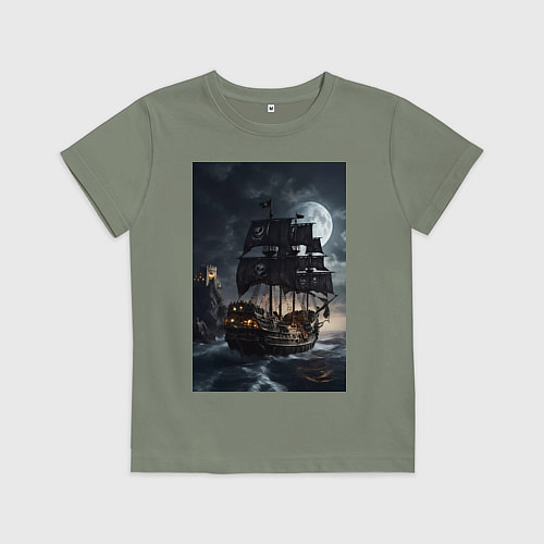 Детская футболка Пиратский корабль в шторм / Авокадо – фото 1