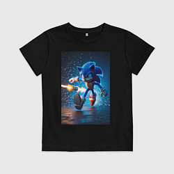 Футболка хлопковая детская Соник убегает от ракет, цвет: черный