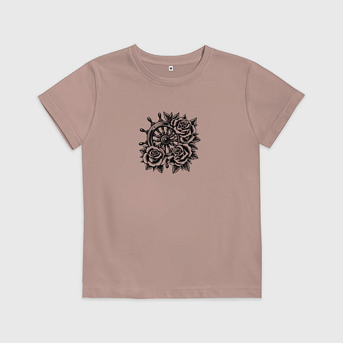 Детская футболка Штурвал в розах тату / Пыльно-розовый – фото 1