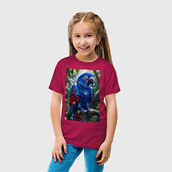 Футболка хлопковая детская Попугай из драгоценных камней, цвет: маджента — фото 2