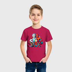 Футболка хлопковая детская Spider-Man is Rick and Mortys friend, цвет: маджента — фото 2