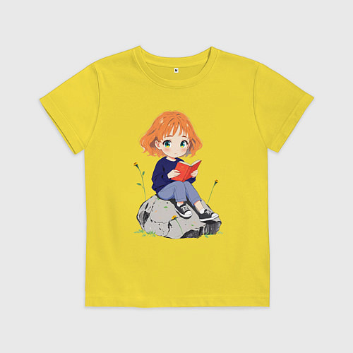 Детская футболка Рыжая девушка читает книгу / Желтый – фото 1