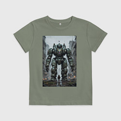 Футболка хлопковая детская Конвой роботов в городе, цвет: авокадо