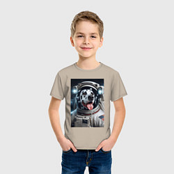 Футболка хлопковая детская Космонавт далматинец в скафандре - нейроарт, цвет: миндальный — фото 2