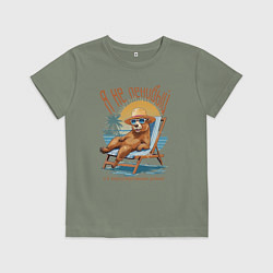 Футболка хлопковая детская Капибара в энергосберегающем режиме, цвет: авокадо