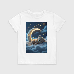 Футболка хлопковая детская Плюшевый мишка сидит на Луне, цвет: белый