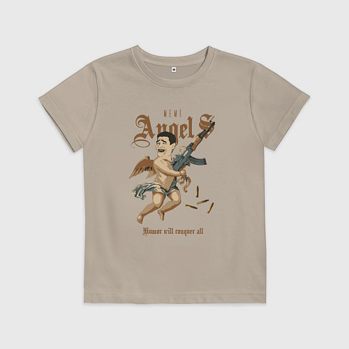 Детская футболка Мем Яо Мин в виде ангела с автоматом / Миндальный – фото 1