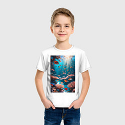 Футболка хлопковая детская Подводный коралловый риф с рыбками, цвет: белый — фото 2