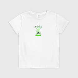 Футболка хлопковая детская To the Moon - корова и НЛО, цвет: белый