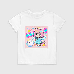 Футболка хлопковая детская Милая кошка в сарафане, цвет: белый