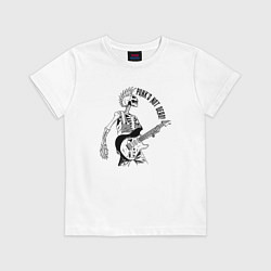 Футболка хлопковая детская Skeleton guitarist - punks not dead motto, цвет: белый