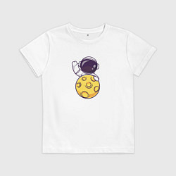Футболка хлопковая детская Луна и астронавт, цвет: белый