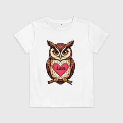 Футболка хлопковая детская Сова с сердечком на груди, цвет: белый