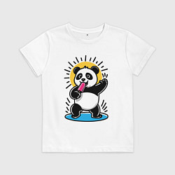 Футболка хлопковая детская Панда с мороженым в стиле комикса, цвет: белый