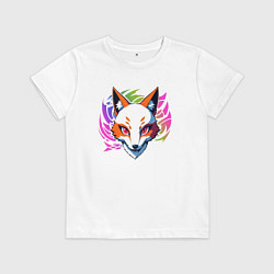 Футболка хлопковая детская Лисица киберпанк, цвет: белый