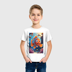 Футболка хлопковая детская Рыбка клоун плавает с черепахами, цвет: белый — фото 2