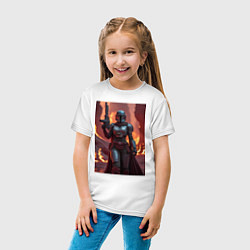 Футболка хлопковая детская Девушка-Мандалорец в броне, цвет: белый — фото 2