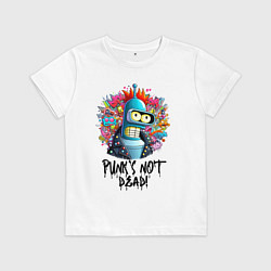 Футболка хлопковая детская Бендер с красным хайером - панк жив, цвет: белый