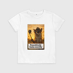 Футболка хлопковая детская Stylish fox selfie, цвет: белый