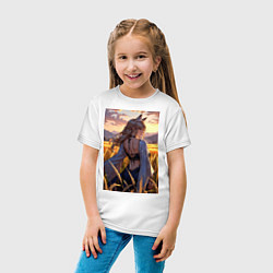 Футболка хлопковая детская Девушка-волчица посреди поля пшеницы, цвет: белый — фото 2