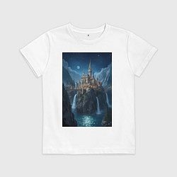 Футболка хлопковая детская Замок в стиле Хогвартс под звездным небом, цвет: белый