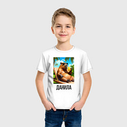 Футболка хлопковая детская Данила крутая капибара мем, цвет: белый — фото 2