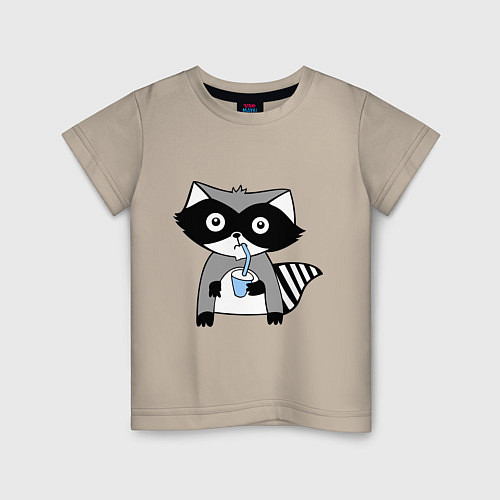 Детская футболка Енот-мальчик / Миндальный – фото 1