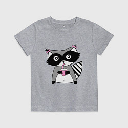 Футболка хлопковая детская Енот-девочка, цвет: меланж