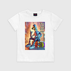 Футболка хлопковая детская Bender is a cool skateboarder - Futurama, цвет: белый