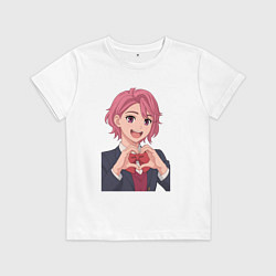 Футболка хлопковая детская Сиратори Айра показывает сердечко - Дандадан, цвет: белый