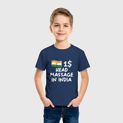 Футболка хлопковая детская Флаг Индии: head massage in india, цвет: тёмно-синий — фото 2