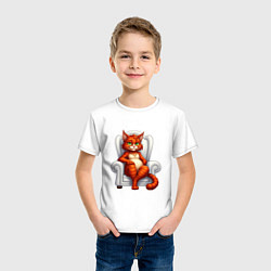 Футболка хлопковая детская Красный кот сидит в кресле, цвет: белый — фото 2