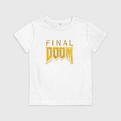 Футболка хлопковая детская Doom final gold logo, цвет: белый