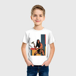 Футболка хлопковая детская Индеец с томагавком поп-арт, цвет: белый — фото 2