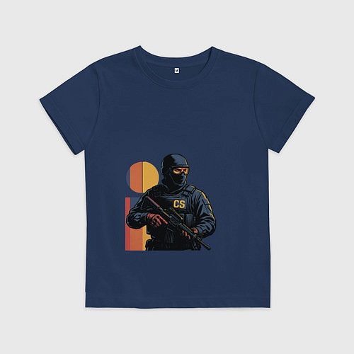 Детская футболка Поп-арт контр-террорист CS 2 / Тёмно-синий – фото 1