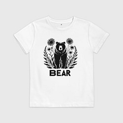 Футболка хлопковая детская Медведь среди цветов, цвет: белый