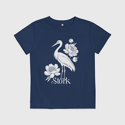 Футболка хлопковая детская Аист с цветами, цвет: тёмно-синий