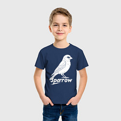 Футболка хлопковая детская Воробей белый логотип, цвет: тёмно-синий — фото 2