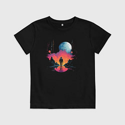 Футболка хлопковая детская Walk in space, цвет: черный