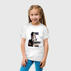 Футболка хлопковая детская Уэнсдэй счастливое лицо, цвет: белый — фото 2