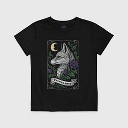 Футболка хлопковая детская Серая лиса под луной, цвет: черный