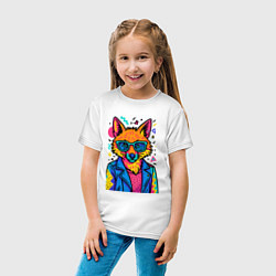 Футболка хлопковая детская Лиса Pop Colors, цвет: белый — фото 2