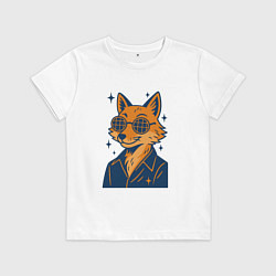 Футболка хлопковая детская Лиса в очках, цвет: белый