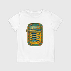 Футболка хлопковая детская Консервы - сардины и море, цвет: белый
