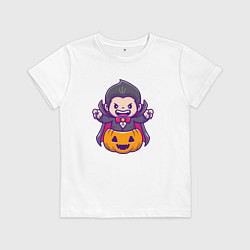 Футболка хлопковая детская Дракула в тыкве, цвет: белый