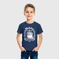 Футболка хлопковая детская День рождения торт в орнаменте, цвет: тёмно-синий — фото 2